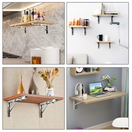 DOMI PRO 2pcs 350mm Folding Wall Shelf, Garage Shelf Support Frame, Stainless Steel Folding Support Bracket for Workbench, 136KG Load-bearing (without wooden board)