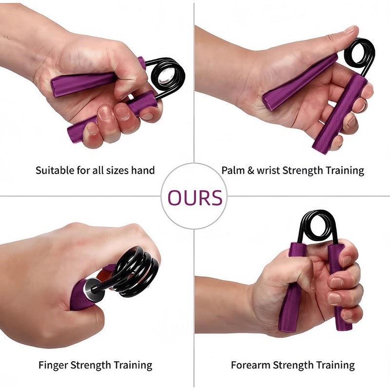 Hand Grip Strengthener Set, 50 LB Resistance, Metal Construction, Purple,