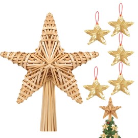 Straw Christmas Tree Topper, 30 cm Straw Stars, Christmas Tree Decoration with 5 Mini Straw Stars, Christmas Tree Topper, Natural Straw Star Topper for the Christmas Tree, Christmas Tree Decoration