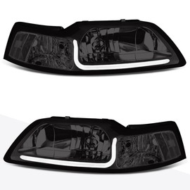 PM PERFORMOTOR Smoked Housing Clear Corner L-Shape LED Light Projector Headlights Compatible with 99-04 Mustang, PMHL-FMUS-9904-LB-SC