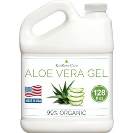 KinRose Care Aloe Vera Gel Organic Gallon for Face, Skin, Hair & Sunburn Relief 100 Percent Pure Aloe Vera Gel Bulk Wholesale - Cold Pressed, Vegan, Unscented - Made in USA (128 Fl Oz)