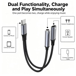 Lighting to 3.5mm Headphone and Charger Adapter, [MFi Certified] 2 in 1 Lighting Splitter Audio and Charge Support Music Control, Phone Headphone Adapter for Phone14/13/12/11/XS/XR