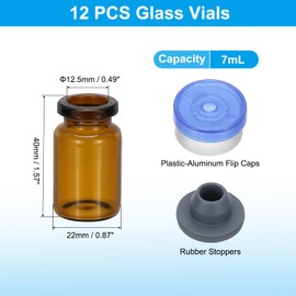 PATIKIL 12pcs 7ml Amber Borosilicate Glass Sample Vials with Aluminum Plastic Cap and Rubber Stopper for Lab Solid Liquid Powder Storage, Blue Silver Tone
