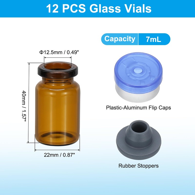 PATIKIL 12pcs 7ml Amber Borosilicate Glass Sample Vials with Aluminum