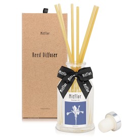 Reed Diffuser Set, MitFlor Garden Iris Fragrance Diffuser with Natural Rattan Sticks, Woody & Floral Scents for Home Aroma and Décor, Perfect for Living Room, Bedroom, Bathroom, and More-3.4 fl oz