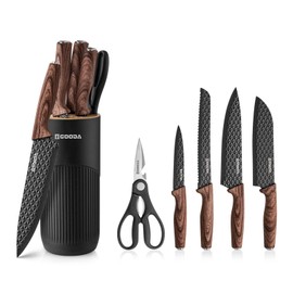 GOODA Kitchen Knife Set With Block,6-Piece Professional Chef Cooking Knives Set For Kitchen,Non-Stick Stainless Steel Knife Block Set
