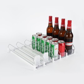Drink Organizer for Fridge with Dual-Tier Guardrails – Adjustable Refrigerator Shelf Holds 30 Cans, 12-20oz Bottles – Smart Space-Saving Storage for Home, Office, Commercial Coolers