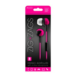 SENTRY HM363 ZIG-ZAGS EAR BUDS WITH IN-LINE MIC PINK BLACK