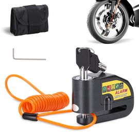 Rosvola Candado Moto Disco con Alarma Antirrobo 110 dB, Impermeable con Cable de Alerta 1.5m y 2 Llaves - Bloqueo de Freno para Motocicleta, Bicicleta, Scooter