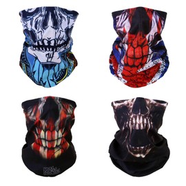 SMEHCF 4 Multifunctional Face Mask Motorcycle Mask Sports Mask Balaclava Mask Neck Cuff Scarf Bandana for Women Men Owl Skeleton Skull US UK Flag, 4 x colourful skull face masks