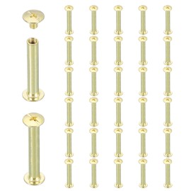 sourcing map 40 Sets Chicago Screw Rivets M5x40mm Metal Phillips Head Post Nail Rivet Stud Screws Connectors for DIY Leather Belt Bag Craft Bookbinding, Gold