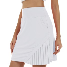 MoFiz Women 20" Knee Length Golf Skort Skirt High Waist Athletic Tennis Casual Work Skirt with Pocket White,XL