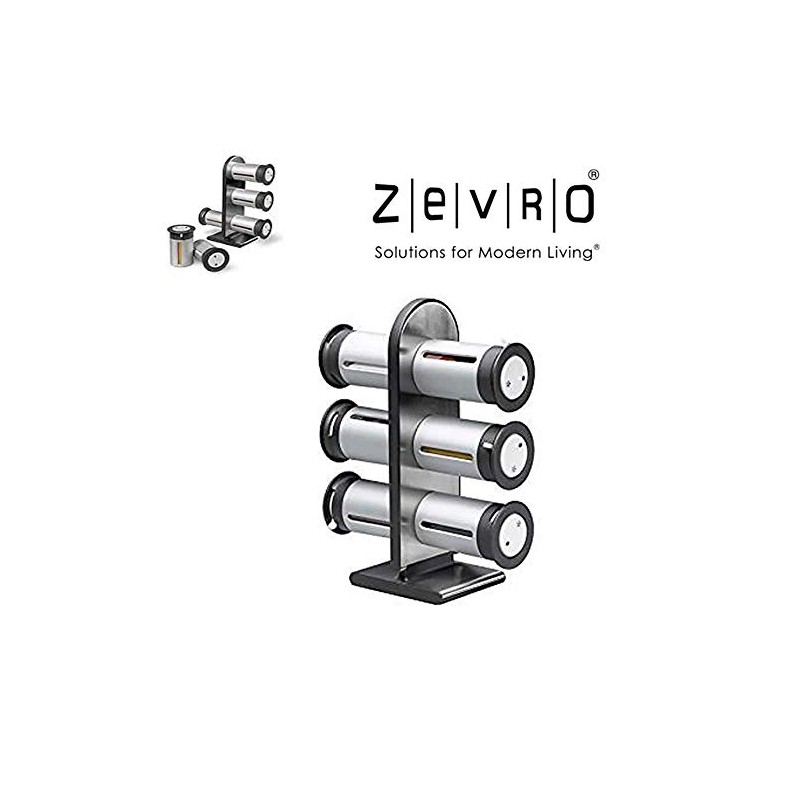Zevro Powder Coated Metal Magnetic Spice Stand 6 Canisters, Silver/
