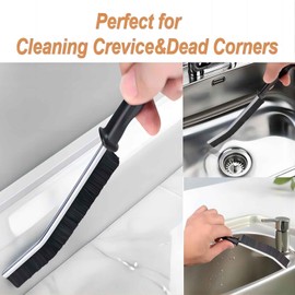 2 Pcs Crevice Cleaning Brush Bendable Brush Multifunctional Hard Bristle Crevice Gap Scrub Grout Curved Brush Household Cleaning Tool for Bathroom Kitchen 2 Types (Black&White)