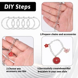 cobee 12 Pcs Charm Bracelet Chain, Metal Silver Chain Bracelet with Lobster Clasps for Women Bracelet Chain Bracelets Jewelry Making Crafts Supplies Men Gifts(Silver)