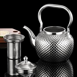 SANQIAHOME 2000ml Stainless Steel Teapot with Infuser for Induction/Gas Silver