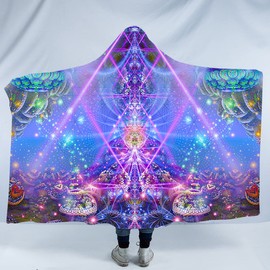 Party Festival Visionary Psychedelic Hooded Blanket | Meditation | Yoga | Hooded Sherpa Blanket | Festival Outfit | Ceremony Poncho | Gates of Atlantis
