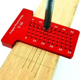 T60 Woodworking Ruler T-Type Scriber Aluminum Alloy Hole Ruler Gauge Carpenter Marking Fixing Tool(Red)