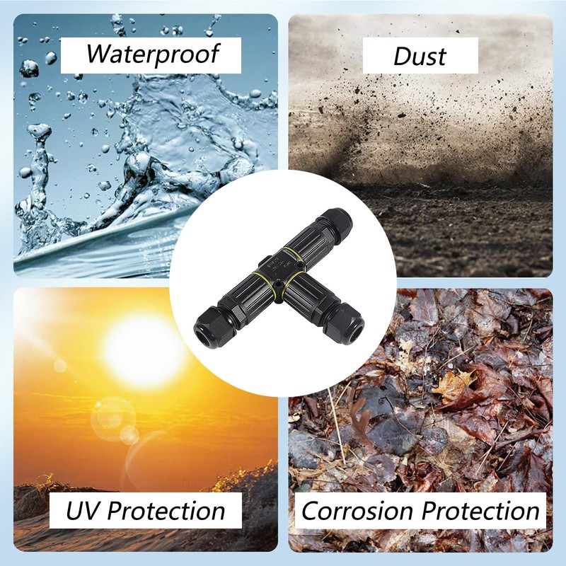 MELIFE 3PCS IP68 Waterproof Electrical Cable Connector, Outdoor 3 Pin