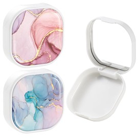 2-Pack Retainer Case with Vent Holes, Slim & Portable Aligner Case, Orthodontic Braces Box, Mouthguard and Retainer Container for Travel, School, and Home, Pink + Blue Marble