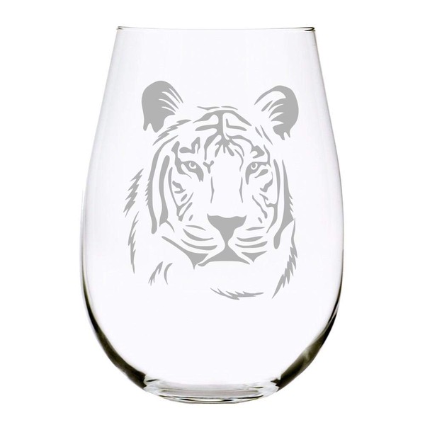 C M Tiger 17oz. Lead Free Crystal stemless wine glass