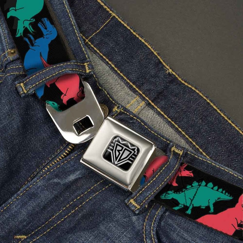 Buckle-Down Unisex Seat Belt Dinosaur Regular Belt, Multicoloured, L, multicoloured