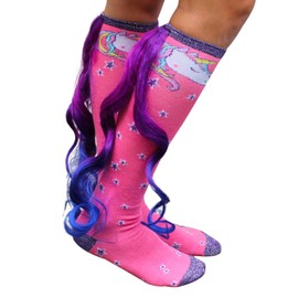 Gears Out Magical Unicorn Socks with Colorful Tail - Pink and Purple - One-size