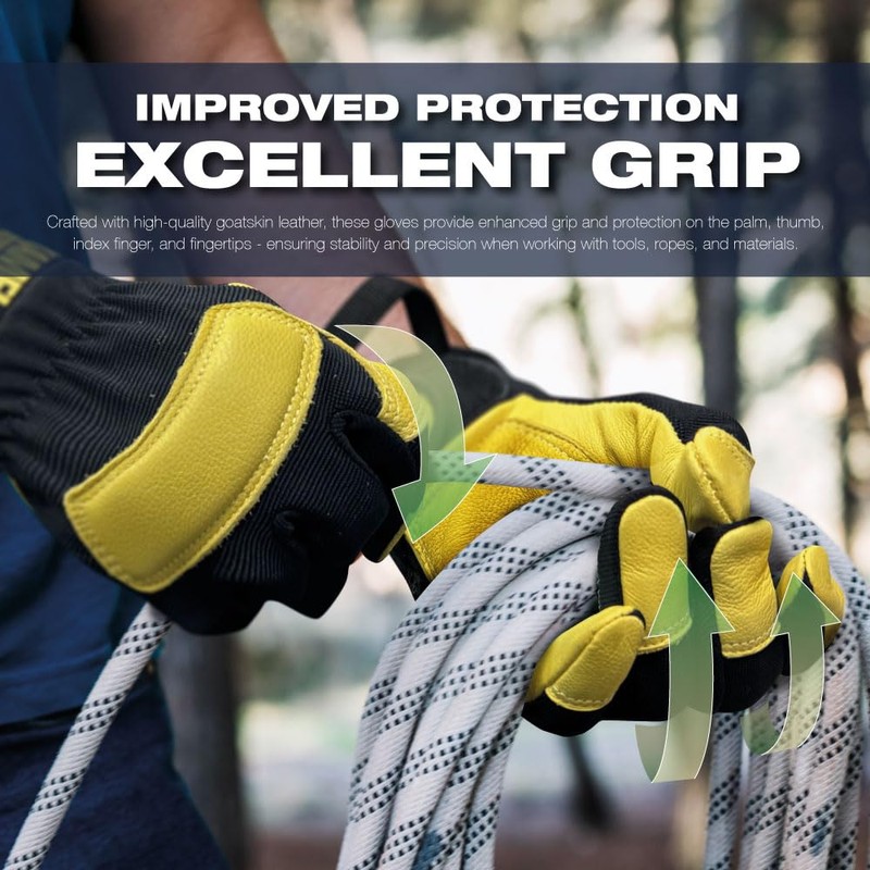 KameLo Goatskin Leather Multipurpose Riggers Safety Work Gloves with Secure