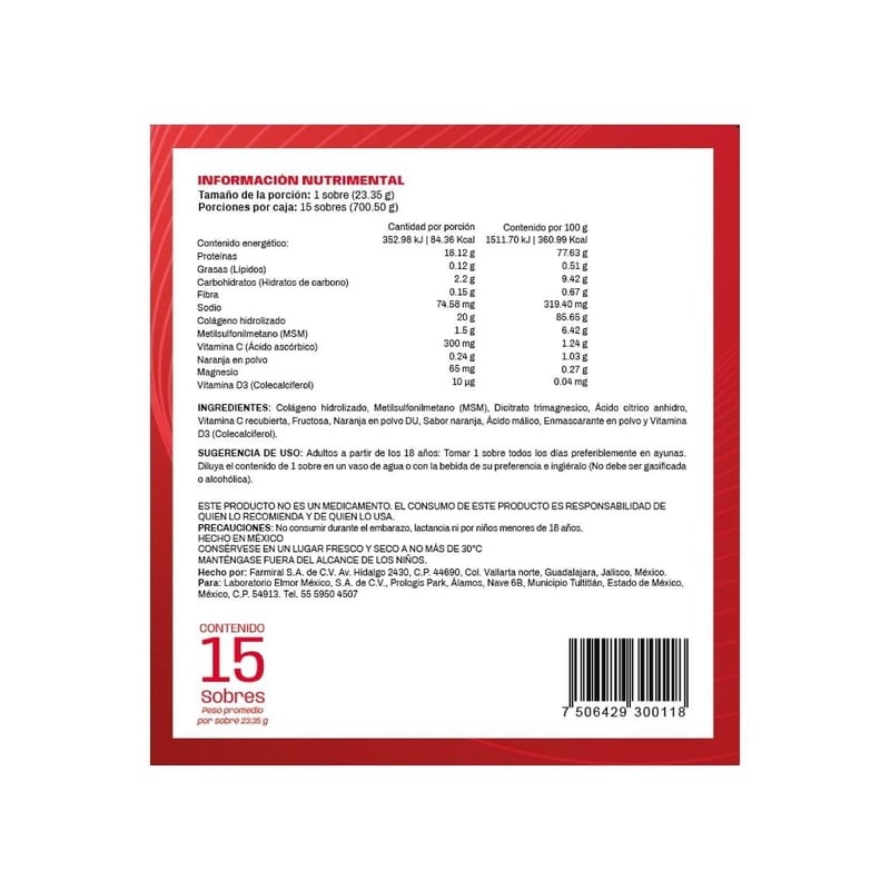 Suplemento Alimenticio Cartaction 15 Sobres de 23.35 g