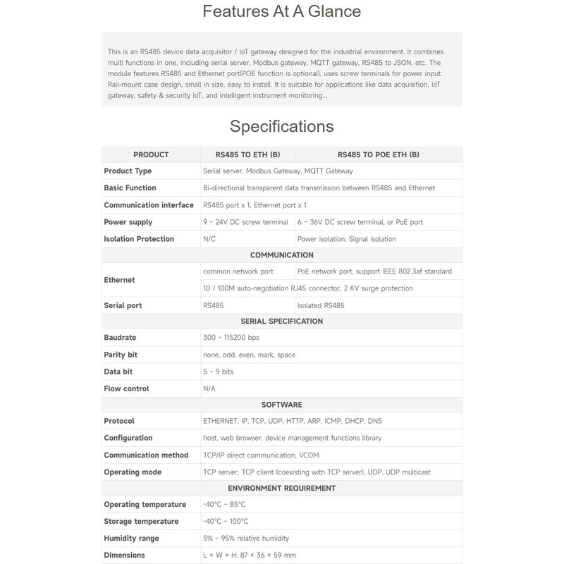 Waveshare Industrial Serial Server (2pcs), RS485 to RJ45 Ethernet, TCP/IP