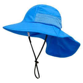 CHUNG Sombrero de protección solar para bebé, de verano, ajustable, UPF 50+, cuello de ala ancha, con solapa, para niños y niñas, de 1 a 7 años, Azul, 2-7 Años