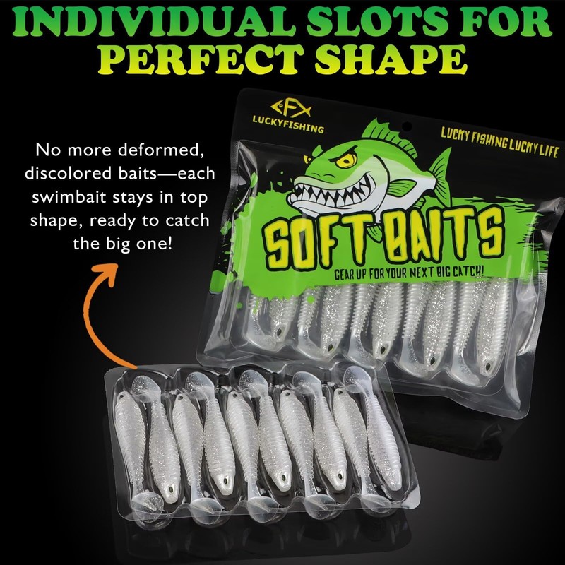 LUCKYFISHING Paddle Tail Swimbaits 16 PCS Fishing Lures Soft Plastic