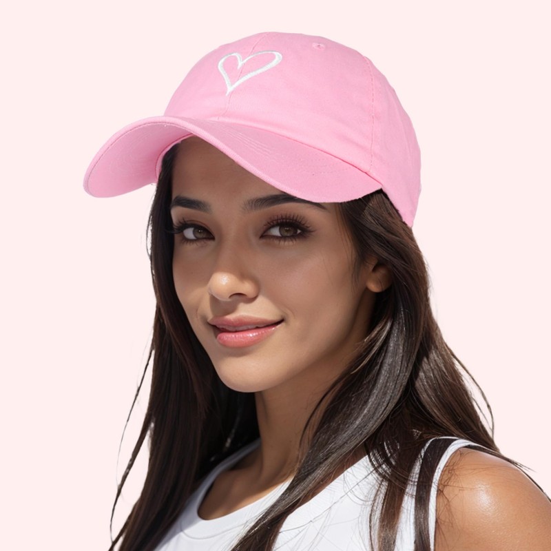 HeyCaps Women's Baseball Cap with Heart-Shaped Embroidery Pattern, Cotton Hat,