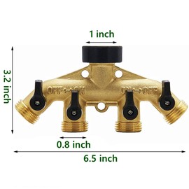 Biswing 4 Way Brass Hose Splitter, 3/4" Brass Hose Faucet Manifold, Garden Hose Adapter Connector, Hose Spigot Adapter with 4 Valves