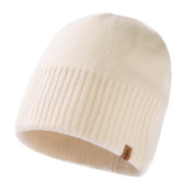 TOP-EX 100% Merino Wool Mens Winter Beanie Cold Weather Fleece Lining Warm Skull Stocking Cuff Watch Knit Cap Women Fisherman Hat Large Medium Beige White