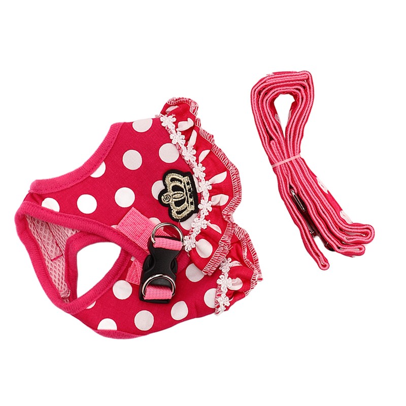 Dog Harness Leash Adjustable Escape Proof Breathable Safe Dots Design