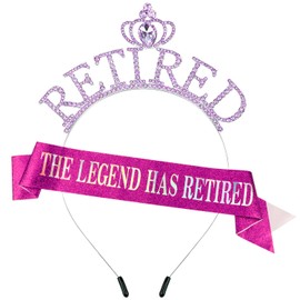SuPoo Purple Retirement Crown and Sash for Women Retirement Party Decorations Retired Headband Tiara The Legend Has Retired Sash Elegant Rhinestone Headband Retirement Gifts Party Supplies