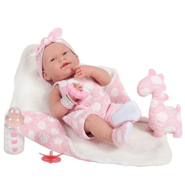 JC Toys La Newborn All-Vinyl-Anatomically Correct Real Girl 15" Baby Doll in Pink and Deluxe Accessories, Designed by Berenguer.