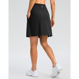 SANTINY 18" Skorts for Women 3 Pockets High Waist Long Athletic Tennis Skirt Golf Skort for Casual Summer Travel (Black_S)