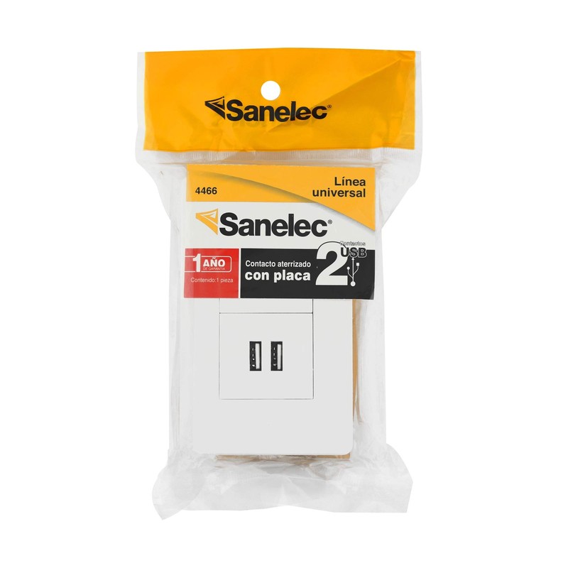 Sanelec 4466 Contacto 2 Entradas USB, Aterrizado con Placa, color