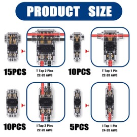 aikoolwer Low Voltage Wire Connectors Compact Toolless Automotive Electrical Solderless Wire Splice for Led Strip Audio Lighting Secure Connection I Type T Tap 1 2 Pin
