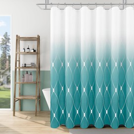 Aqua Blue and White Ombre Shower Curtain Set for Bathroom,Geometric Pattern Bathroom Curtains with 12 Hooks,Waterproof Shower Curtain, Durable and Machine Washable, 72 x 84 inches, Aqua