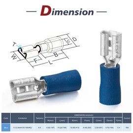 Chanzon 100pcs UL Listed 3/16" 4.8mm Female Spade Connector Quick Disconnect Semi-Insulated PVC - Blue - 14 15 16 awg Gauge Wire Crimp Terminal 4.8 x 0.8 mm 3/16'