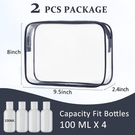 COSHAYSOO 2Pcs Clear Tsa Approved Toiletry Bag Quart Size for Women Teen Girls Set of 2 Carry on Waterproof Air Travel Airport Airline Traveling Essentials Transparent Cosmetic Pouch, 2 Packs Black