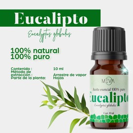 MEVA ACEITE ESENCIAL 100% PURO DIFUSOR MASAJE 10ML (EUCALIPTO)