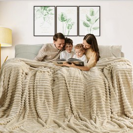 Excervent Solid Oversized Flannel Fleece Blanket (120x120 inches, Camel) Cozy Throw Blankets for Couch Sofa and Bed, King Size 10'X10' Super Soft Luxurious Warm Striped Blankets for Household Bedroom