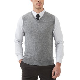 Kallspin Mens Wool Blend V Neck Sleeveless Sweater Vest, lightgrey