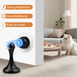 Probrico Black Magnetic Door Stoppers for Bottom of Door, Stainless Steel Magnet Door Catch Door Stops to Keep Door Open, Heavy Duty Door Holder, Wall and Floor Mounting, 4 Pack