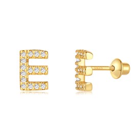 Letter Earrings Silver 925 Initial Small Earrings for Girls Women Birthday, 2017, Cubic Zirconia