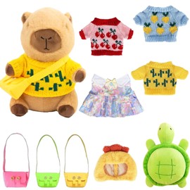 VOSHOME Peluche Capybara, Simulación Carpincho Juguetes con 9 Atuendos y Accesorios, Peluche Conejillo de Indias Acuático, Regalos Uguetes de Peluche para Disfrazar para Niñas y Niños ﻿ (A)